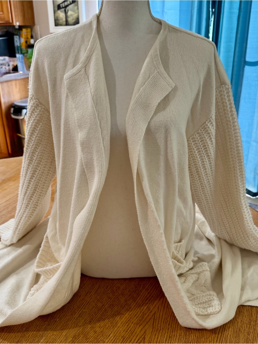 Vince Camuto Cream Open-Front Men's Cardigan with Cable Pockets